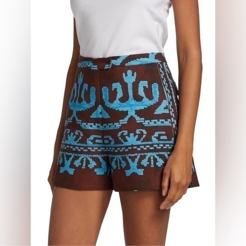 Alexis Brown and Turquoise Patterned High-Rise Shorts
